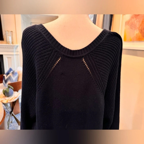 KERRI ROSENTHAL Women’s Navy Blue Puff Sleeve Pullover Sweater Size L - Picture 7 of 14